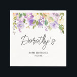 80th Birthday Party Purple Rose Floral Custom Napkins<br><div class="desc">Beautiful napkin for your 80th birthday party celebration. Purple and white roses create a beautiful floral frame. The birthday celebrant's name,  80th Birthday and date are placed in the center.</div>