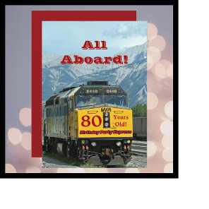 80th Birthday Party Railroad Train Engine Invitation