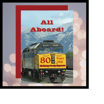 80th Birthday Party Railroad Train Engine Invitation by SocolikCardShop at Zazzle