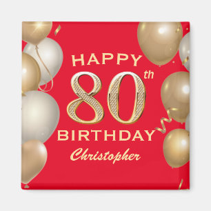 80th Birthday Party Red and Gold Balloons Magnet
