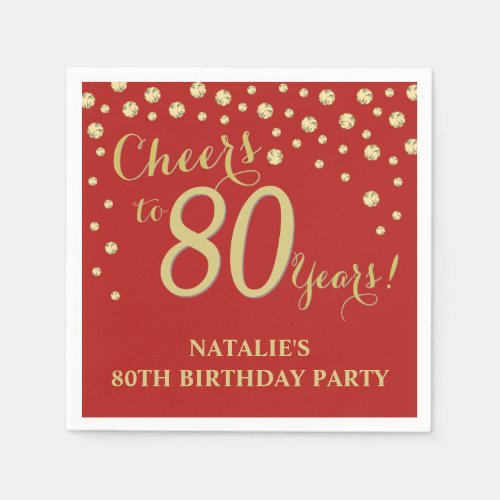 80th Birthday Party Red and Gold Diamond Napkins