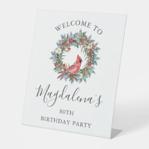 80th Birthday Party Red Cardinal Welcome Pedestal Sign