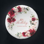 80th Birthday Party Red Pink Floral Custom Paper Bowls<br><div class="desc">Pretty red roses and blush pink peonies decorate this 80th birthday party custom paper bowl. Two lovely floral arrangements decorate the sides. Elegant calligraphy spells out 80th birthday, The birthday celebrant's name is below. This item is part of the Red Rose and Pink Peony collection. It contains professional designed invitation...</div>