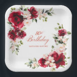 80th Birthday Party Red Pink Floral Custom Paper Plates<br><div class="desc">Pretty red roses and blush pink peonies decorate this 80th birthday party custom paper plate. Two lovely floral arrangements decorate two corners. Elegant calligraphy spells out 80th birthday, The birthday celebrant's name is below. This item is part of the Red Rose and Pink Peony collection. It contains professional designed invitation...</div>