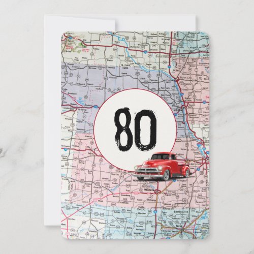 80th Birthday Party Red Retro Truck Invitation
