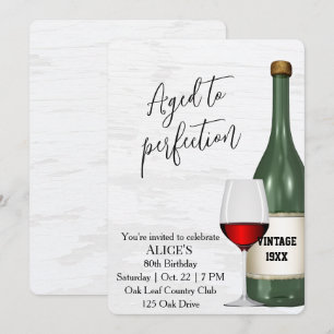 80th Birthday Party Red Wine Glass and Bottle Invitation