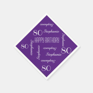 80th Birthday Party Repeating Name Purple Paper Napkins