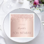 80th birthday party rose gold 80 years napkins<br><div class="desc">A napkin for a girly and glamorous 80th birthday party.  A rose gold background with an elegant faux rose gold drips,  paint drip look. The text: The name is written in dark rose gold with a large modern hand lettered style script. Template for name,  age 80 and a date.</div>