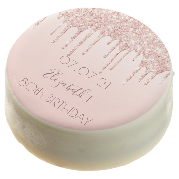 80th Birthday Party Rose Gold Glitter Drips Glam Chocolate Covered Oreo