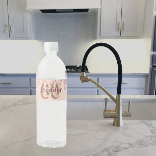 80th birthday party rose gold glitter drips name water bottle label