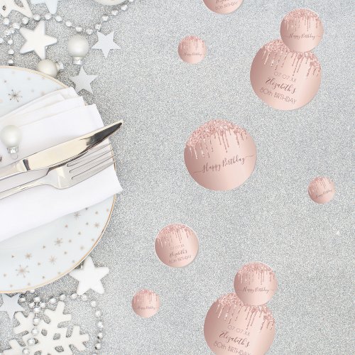 80th birthday party rose gold glitter drips pink confetti
