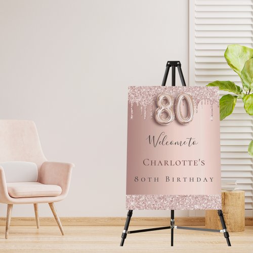 80th birthday party rose gold glitter welcome foam board