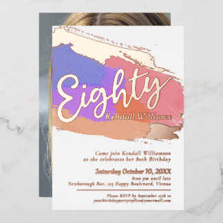 80th Birthday party rose gold photo abstract art Foil Invitation
