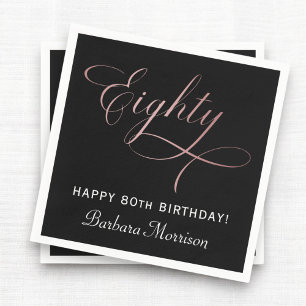 80th Birthday Party Rose Gold Script Personalized Napkins
