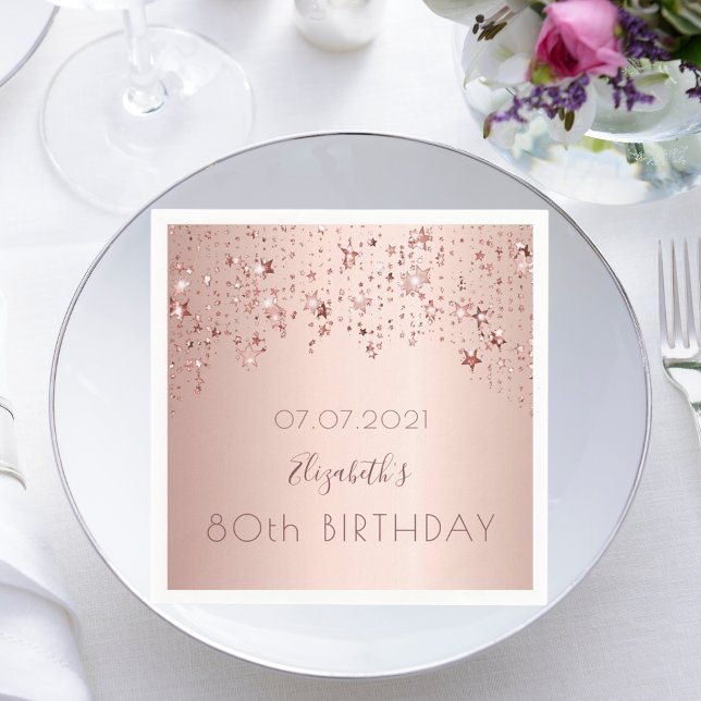 80th birthday party rose gold stars drips pink napkins (Creator Uploaded)