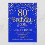 80th Birthday Party - Royal Blue & Gold Invitation<br><div class="desc">80th Birthday Party Invitation.
Elegant design in royal blue and faux glitter gold. Features stylish script font and confetti. Message me if you need custom age.</div>