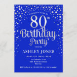 80th Birthday Party - Royal Blue & Silver Invitation<br><div class="desc">80th Birthday Party Invitation.
Elegant design in royal blue and faux glitter silver. Features stylish script font and confetti. Message me if you need custom age.</div>