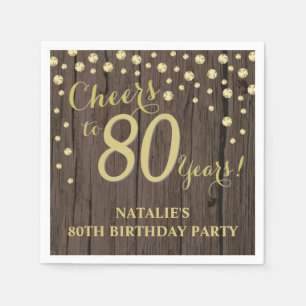 80th Birthday Party Rustic Wood and Gold Diamond N Napkins
