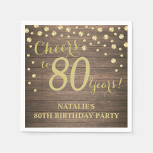 80th Birthday Party Rustic Wood and Gold Diamond Napkins