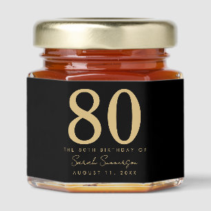 80th Birthday Party Script Black Gold Eighty Honey Jar Favors