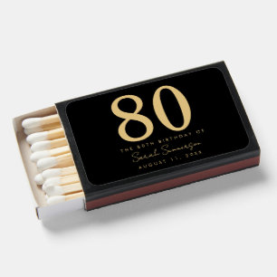80th Birthday Party Script Black Gold Eighty Matchboxes