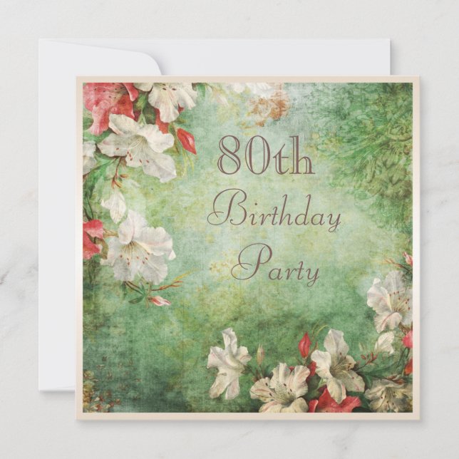 80th Birthday Party Shabby Chic Hibiscus Flowers Invitation (Front)