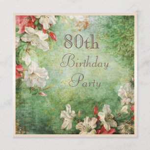 80th Birthday Party Shabby Chic Hibiscus Flowers Invitation