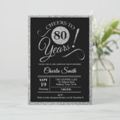 80th Birthday Party - Silver Black ANY AGE Invitation (Standing Front)