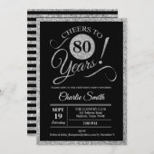 80th Birthday Party - Silver Black ANY AGE Invitation (Front/Back)