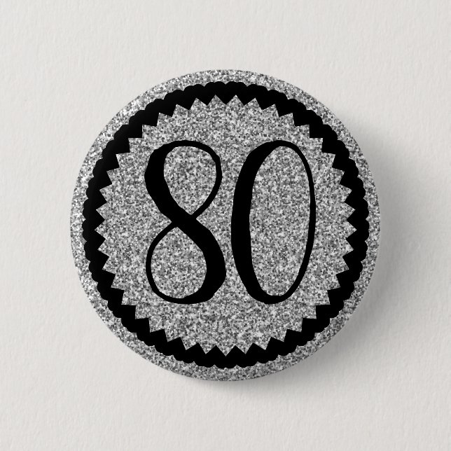 80th Birthday Party Silver Glitter Classic Button (Front)