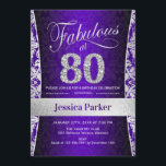 80th Birthday Party - Silver Purple Invitation<br><div class="desc">80th Birthday Party Invitation in purple and silver.
Elegant invite card with faux glitter silver and diamonds. Features damask pattern and script font. Fabulous at eighty! Classic design perfect for an stylish party. Please message me if you need a custom age.</div>