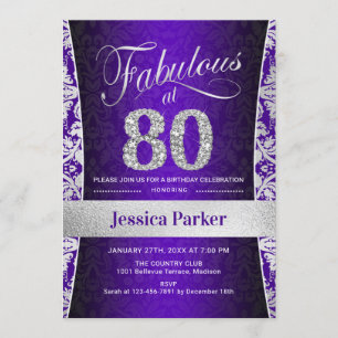 80th Birthday Party - Silver Purple Invitation