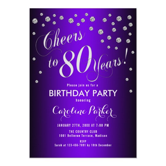 80th Birthday Party - Silver Purple Invitation 