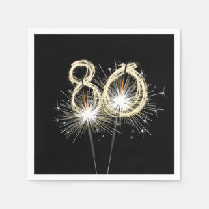80th Birthday Party Sparklers on Black  Napkins