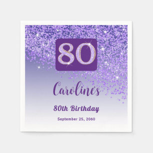 80th Birthday Party Sparkling Purple Glitter Napkins