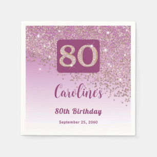 80th Birthday Party Sparkling Rose Gold Glitter Napkins