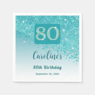 80th Birthday Party Sparkling Teal Blue Glitter Napkins