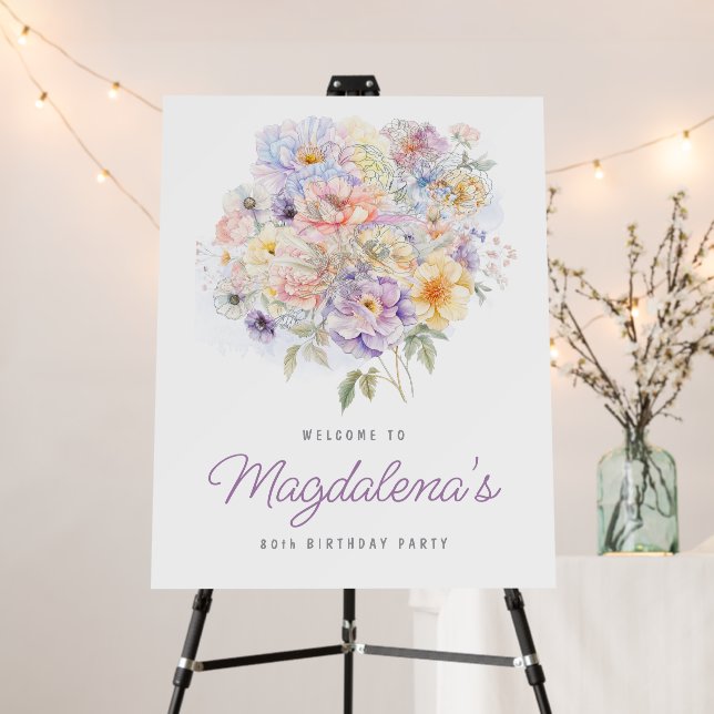 80th Birthday Party Spring Bouquet Welcome Foam Board (In Situ (Stand))