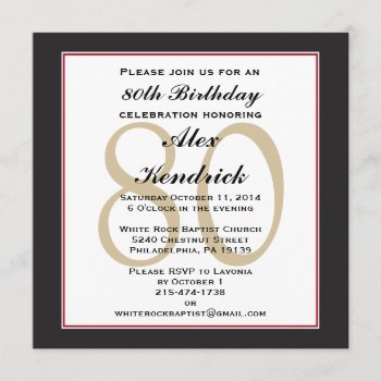 80th Birthday Party Square Invitation by adams_apple at Zazzle