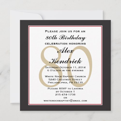 80th Birthday Party Square Invitation