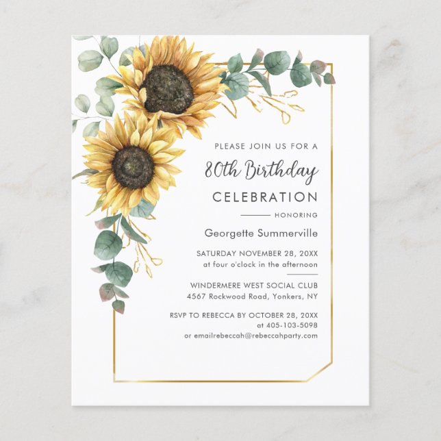80th Birthday Party Sunflower Eucalyptus Invite (Front)