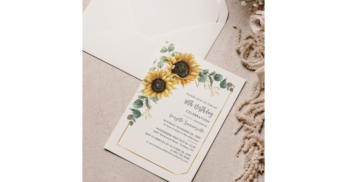 80th Birthday Party Sunflower Floral Invitation | Zazzle