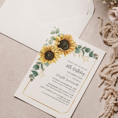 80th Birthday Party Sunflower Floral Invitation