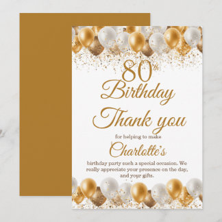 80th Birthday Party Thank You Card
