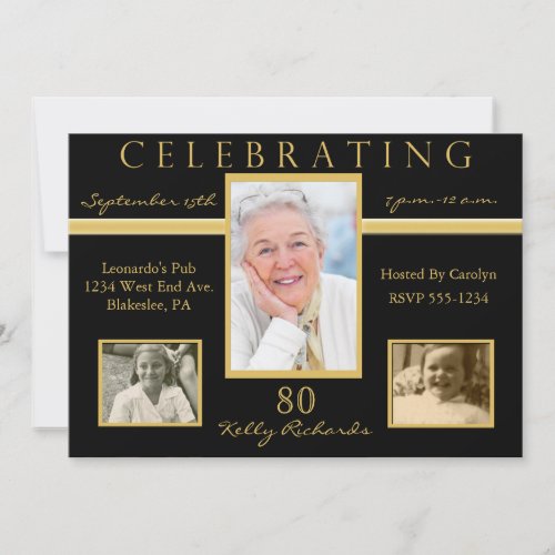 80th Birthday Party Tri Photo Invitations