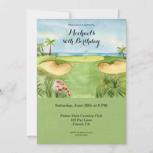 80th Birthday Party Tropical Golf Course Invitation (Front)