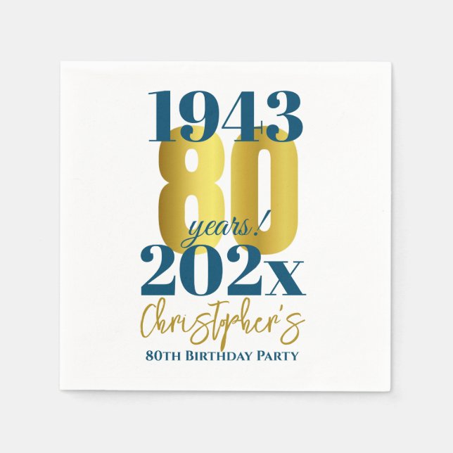 80th Birthday Party Typography Date Napkins (Front)