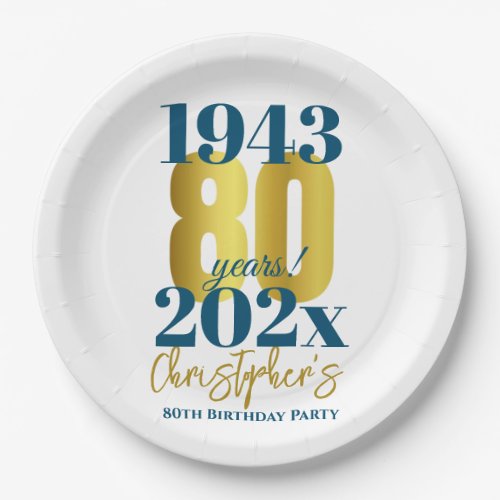 80th Birthday Party Typography Date Paper Plates