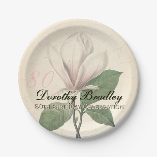 80th Birthday Party Vintage Magnolia Paper Plates