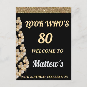 80th birthday party welcome sign for men postcard
